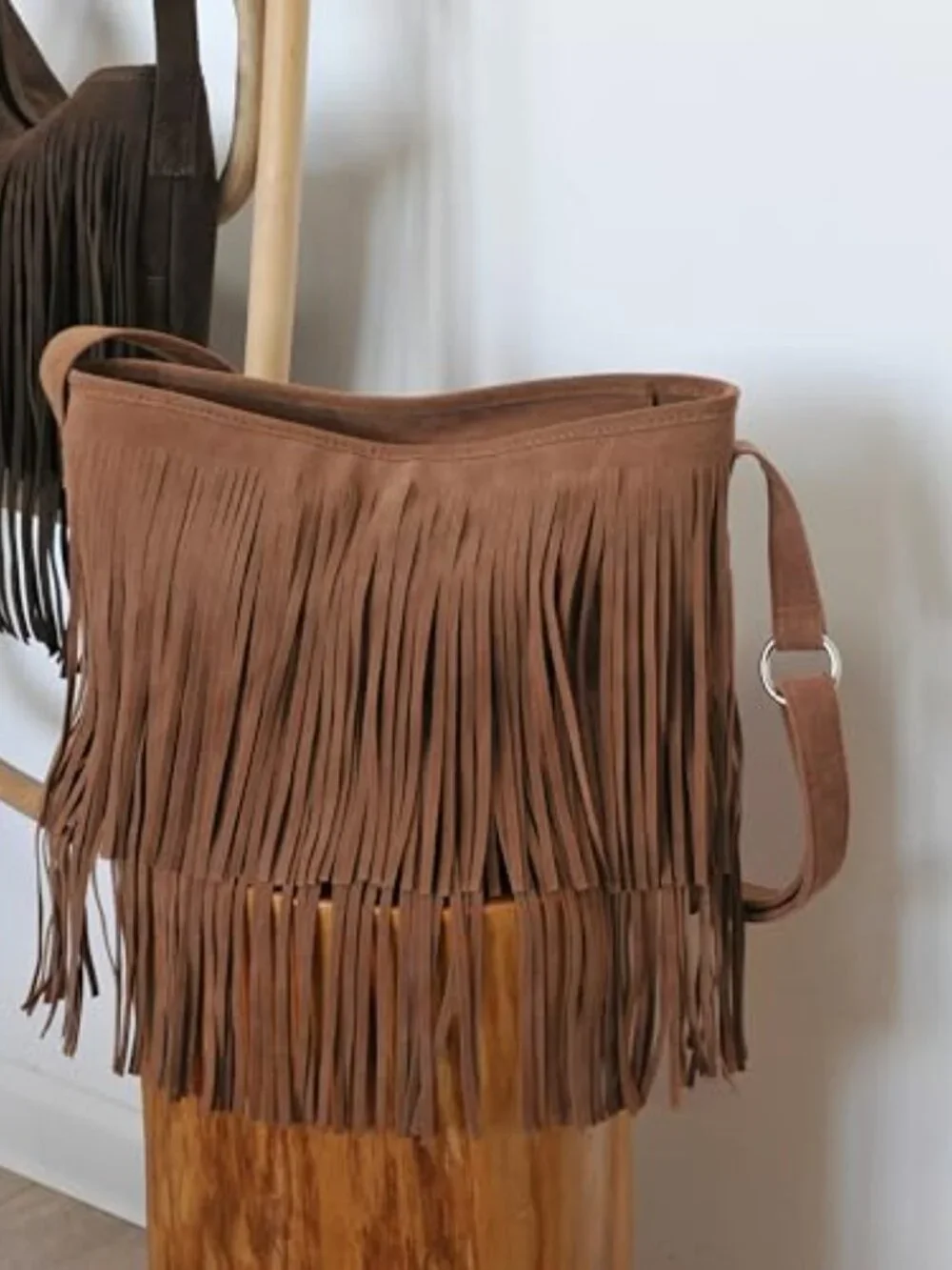 Faux Suede Leather Hobo Cross Body Shoulder Bag with Tassel
